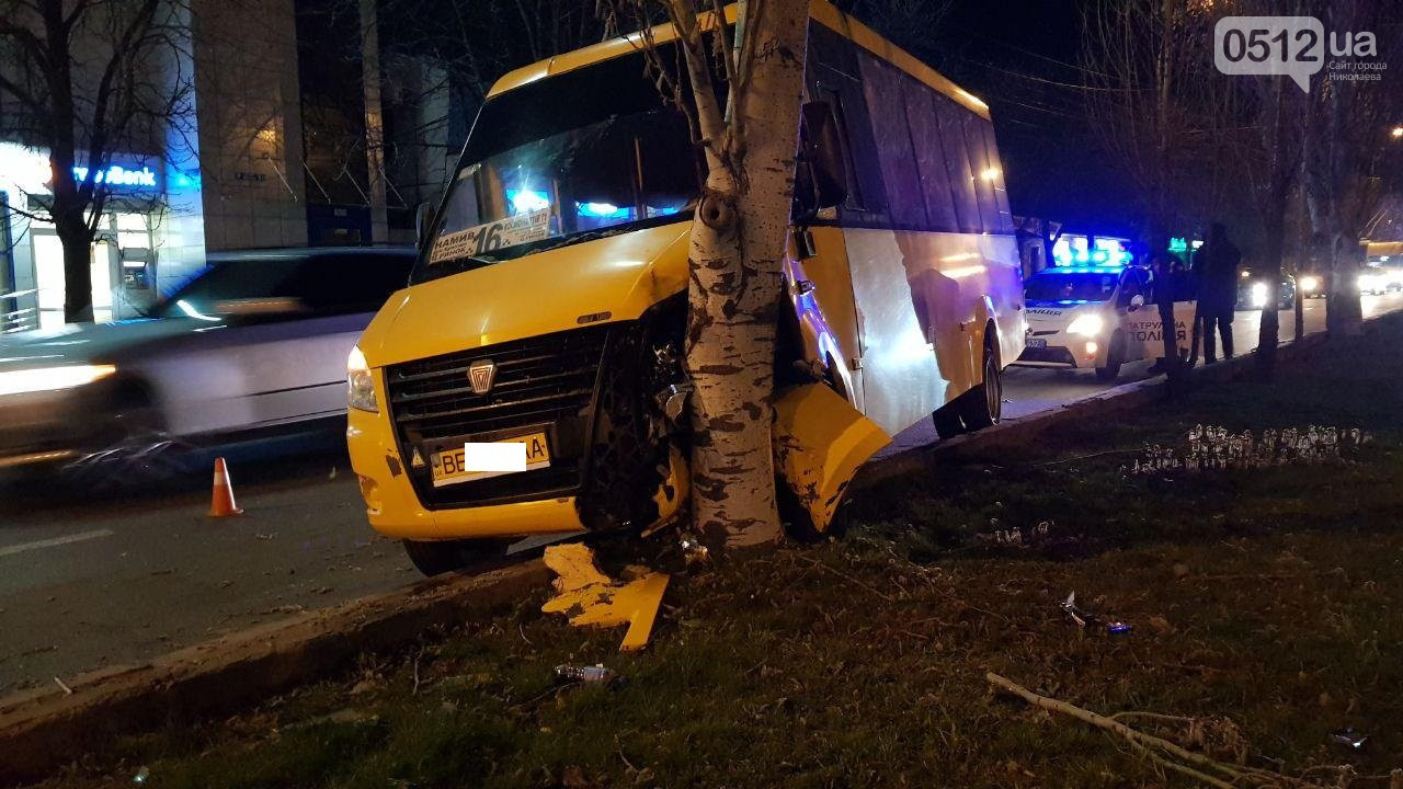 В Николаеве маршрутка врезалась в дерево – водителю стало плохо. Есть пострадавшие