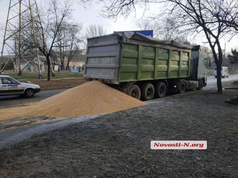 Водитель грузовика рассыпал более 10 тон кукурузы в Николаеве 4