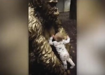 Бедный голодный ребенок: полуторагодовалый малыш попытался взять грудь у бронзовой статуи гориллы