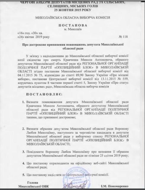 Место Николая Кравченко в Николаевском облсовете займет депутат Снигиревского горсовета – решение облизбиркома 1