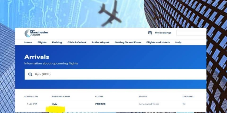 В аэропорту британского Манчестера на табло изменили Kiev на Kyiv