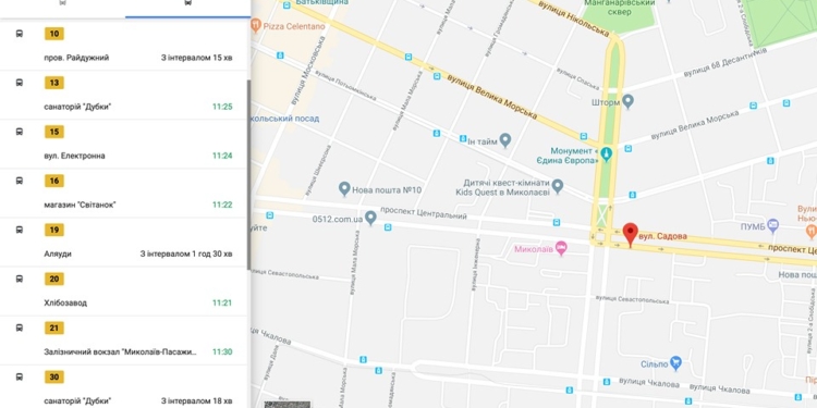 В мэрии заявляют, что движение транспорта в Николаеве уже можно отслеживать и по Google Maps