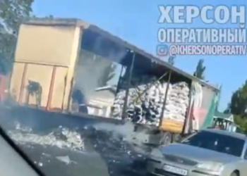 На Николаевщине прямо на трассе сгорел прицеп фуры (ВИДЕО)