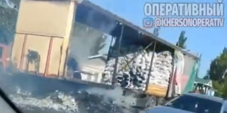 На Николаевщине прямо на трассе сгорел прицеп фуры (ВИДЕО)