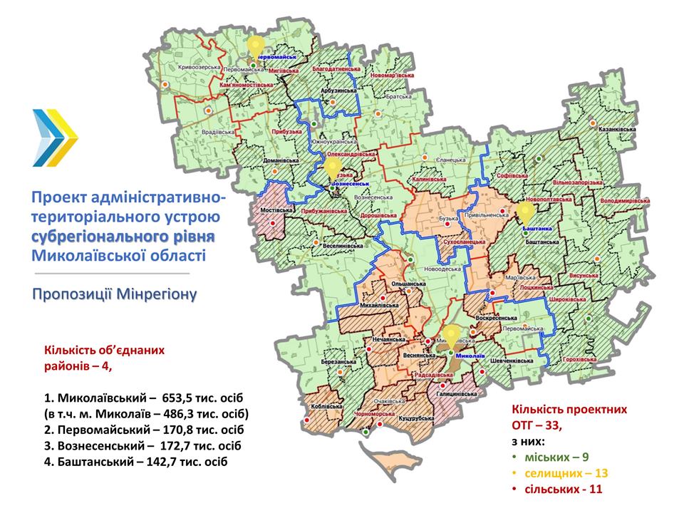 Опубликована карта административного устройства Николаевщины после реформы 1