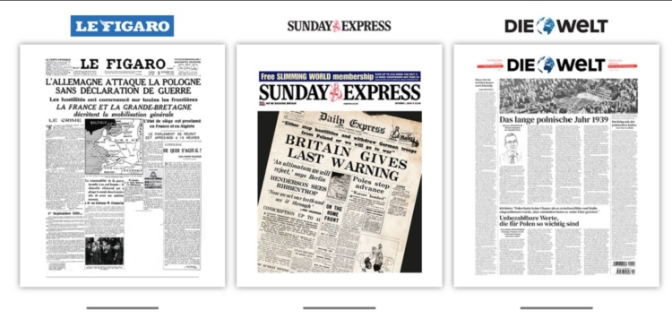 Мировые газеты выйдут с обложками 1939 года по случаю 80-й годовщины начала Второй мировой