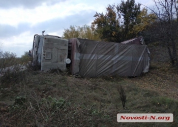 На Николаевщине перевернулись автомобиль с хлебом и зерновоз (ФОТО)