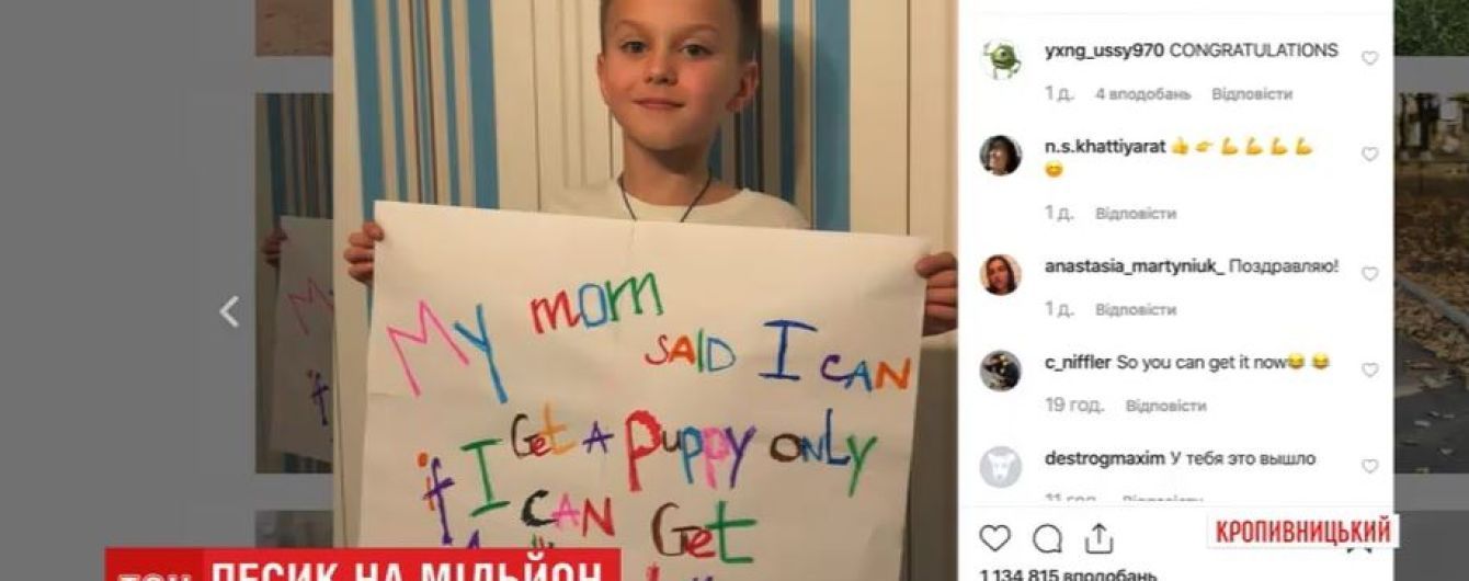 Школьник из Кропивницкого набрал миллион лайков, чтобы ему подарили щенка (ВИДЕО)