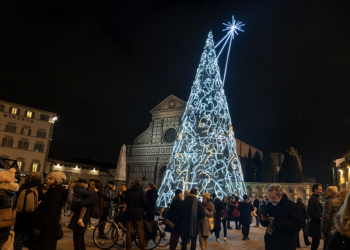 В очередной раз самовыразился: чешский художник влез на рождественскую ель во Флоренции