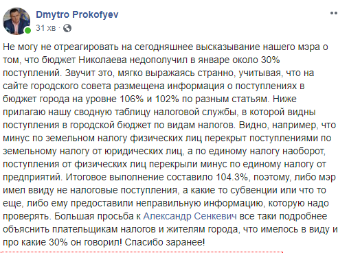 Заявление Сенкевича о недополучении 30% доходов бюджета Николаев в январе очень удивило налоговика Прокофьева 2