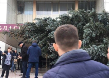 В Николаеве перед областным ДК повалило ели (ФОТО)
