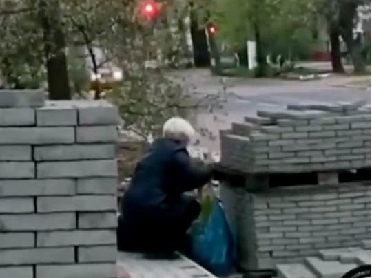 В центре Николаева женщина крала тротуарную плитку — соцсети (ВИДЕО) 1