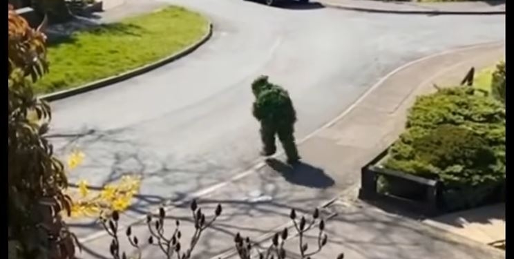 Карантин. Британец притворился кустом, чтобы “незаметно” выйти из дома (ВИДЕО)