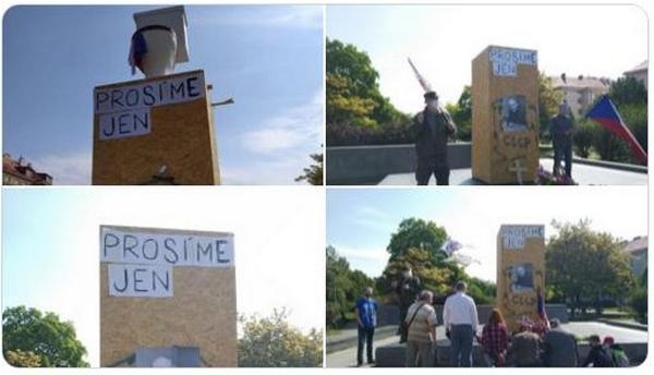 Страсти по Коневу в Праге продолжаются: на постамент, где раньше стоял памятник, установили унитаз (ФОТО)