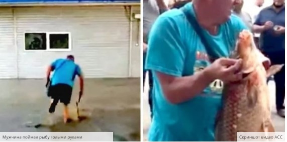 В Черновцах мужчина руками поймал огромную рыбу на затопленном рынке (ВИДЕО)