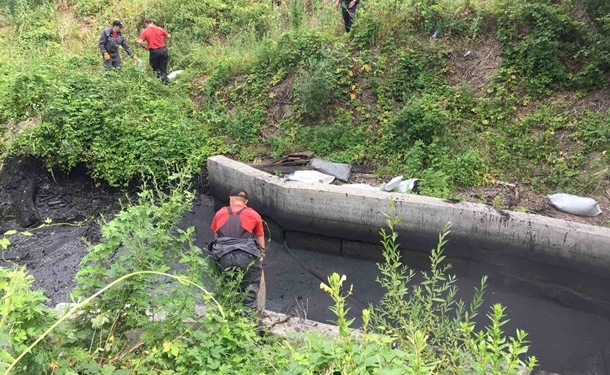 В Киеве вылили мазут в озеро (ВИДЕО)