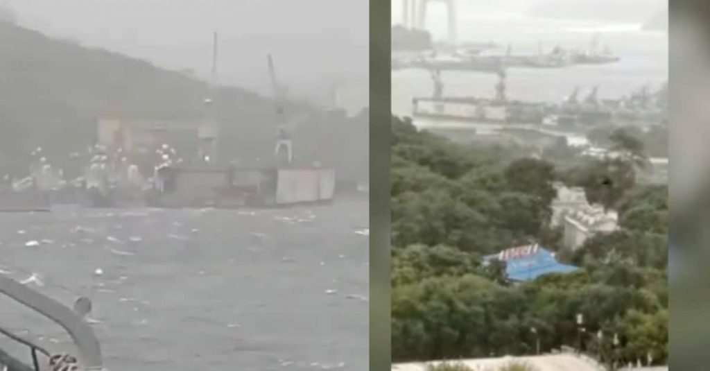 Во Владивостоке оторвало плавучий док и бросило на боевые корабли РФ (ВИДЕО) 1