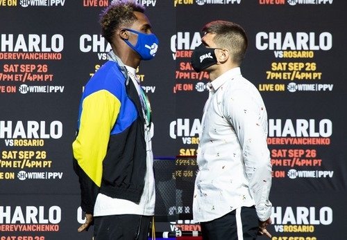 Николаевский претендент на пояс WBC Деревянченко провел дуэль взглядов с Чарло (ВИДЕО)