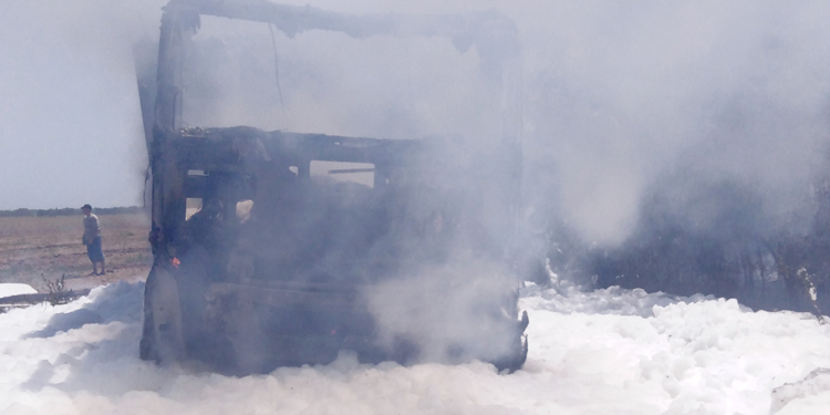 На Николаевщине прямо во время уборочной загорелся грузовик с горохом – поле уберегли, грузовик нет (ФОТО)