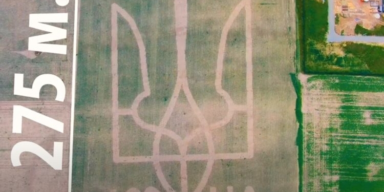 Под крылом самолета – живой и рекордный герб Украины (ВИДЕО)