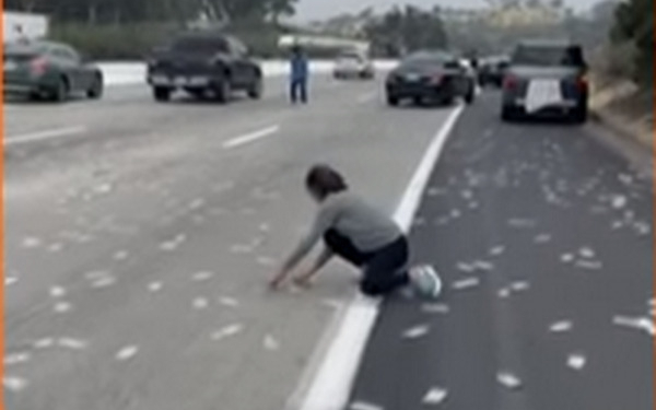 «И на нашей улице перевернется инкассатор». В США автостраду засыпали доллары, выпавшие из бронированного грузовика (ВИДЕО)