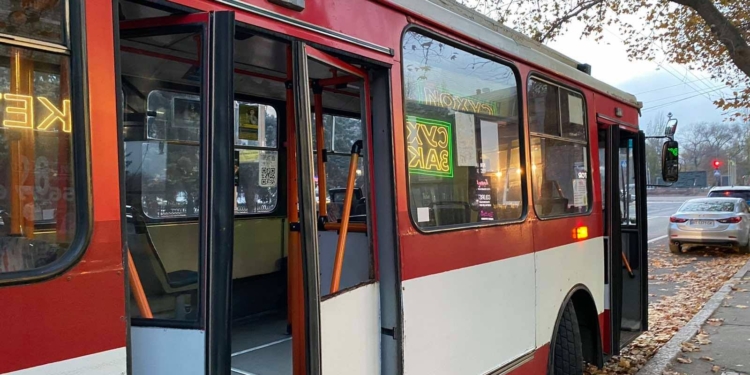 Хотел выйти на ходу? В Николаеве пассажир троллейбуса разбил стекло двери (ФОТО)