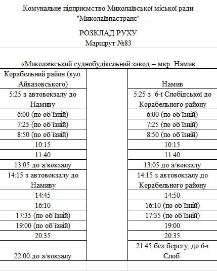 С понедельника в Николаеве на 83-й маршрут выйдет новый перевозчик (РАСПИСАНИЕ) 2