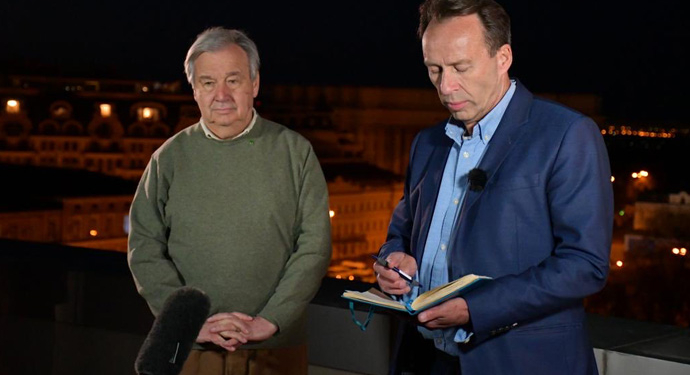 Генсек ООН “шокирован” ракетным ударом по Киеву во время его визита