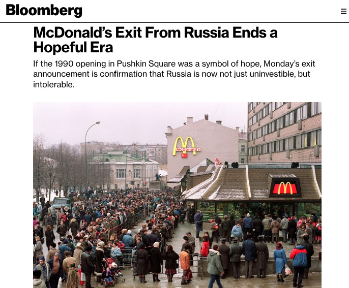 С уходом McDonald’s из рф цикл закончился, у Кремля осталась пара недель для атаки. Обзор западных медиа 