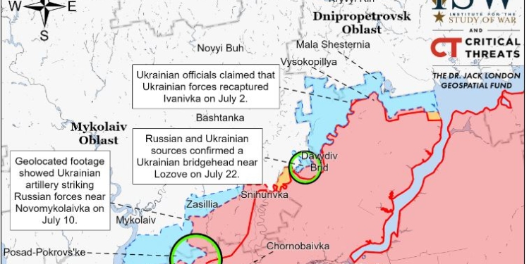 Російські війська будують понтонний міст через річку Інгулець біля Дар’ївки на Херсонщині, – ISW