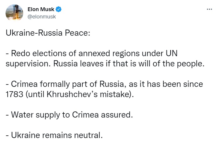 Маск запропонував Україні капітулювати та піти на кремлівський варіант "миру" 1