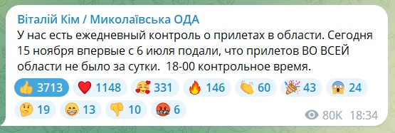 Вперше з 6 липня в Миколаївській області добу не було «прильотів» - Кім 1