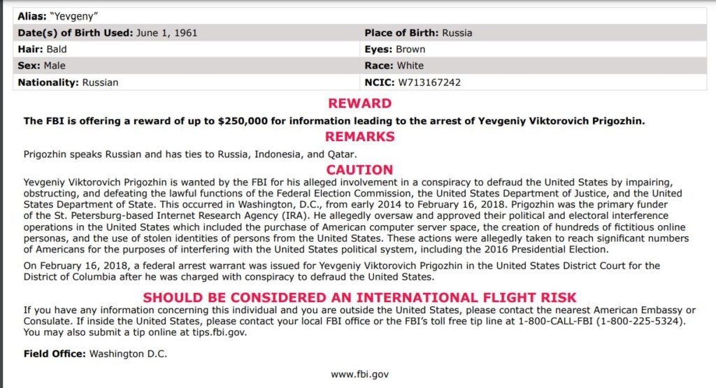 ФБР оголосила в розшук Пригожина - пропонує за його "голову" $250 тисяч (ФОТО) 5