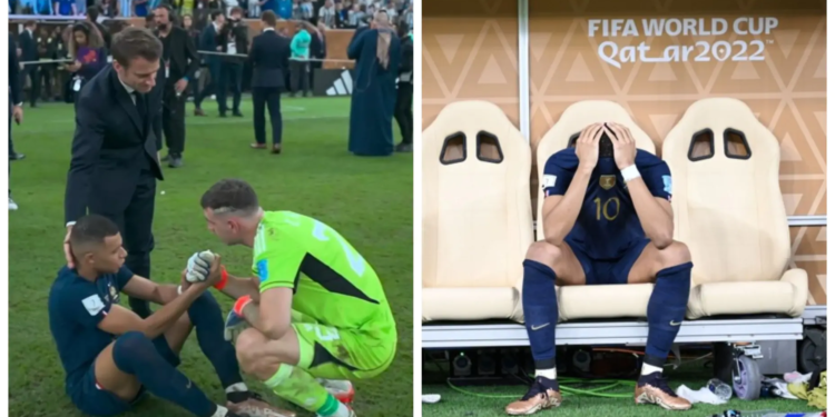 Французького форварда Мбаппе, який забив 3 гола в матчі з Аргентиною, заспокоював Макрон – просто на полі (ФОТО)