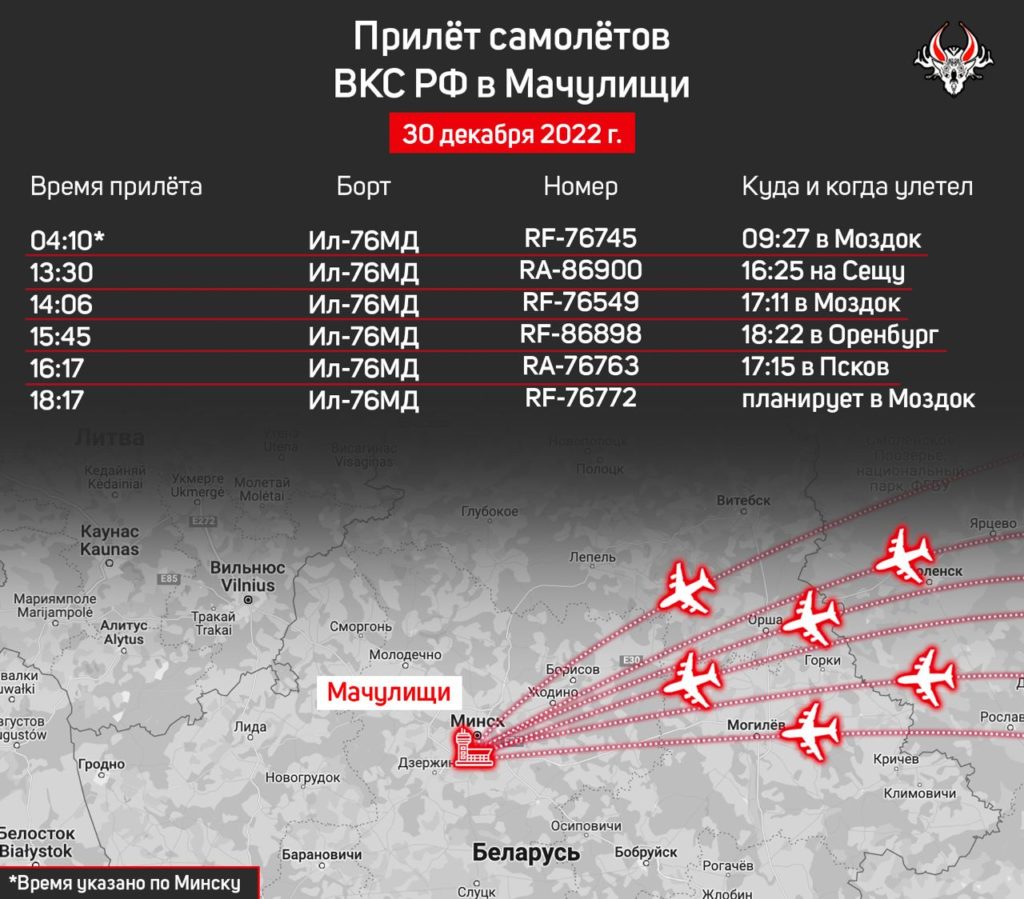 За 13 годин до Білорусі прилетіли 6 військово-транспортних бортів Іл-76 1