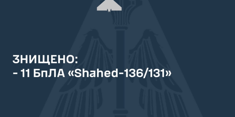 Нічна атака російсько-іранських дронів: знищено 11 із 16 «шахедів»