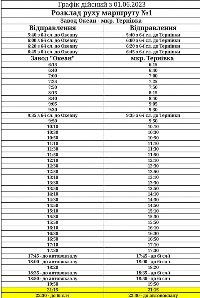 «Миколаївпастранс» оприлюднив новий графік руху автобусів на маршруті №1 2