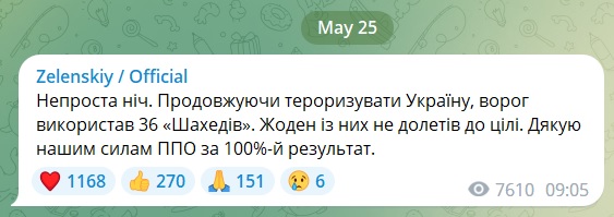 Президент подякував силам ППО за результативну ніч 2