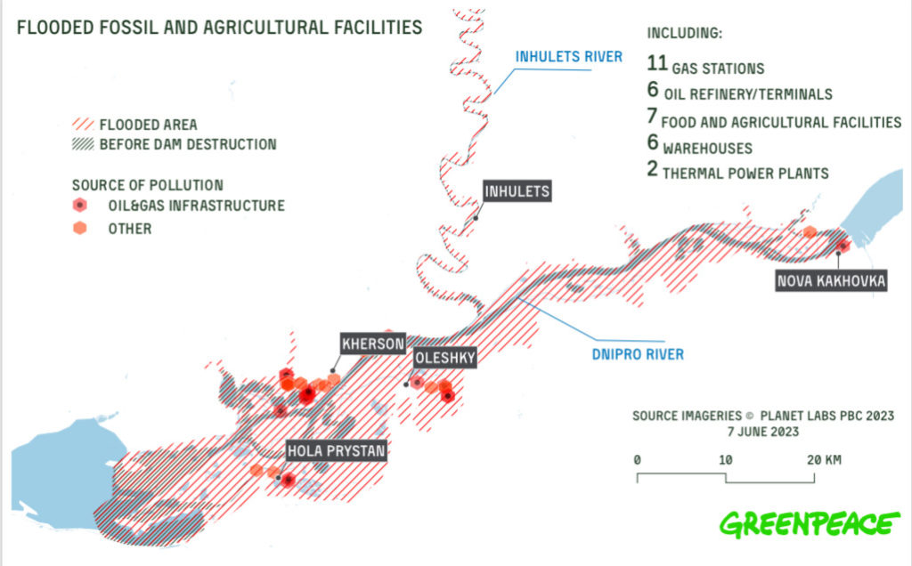  Після підриву Каховської ГЕС затоплено 32 об'єкти з отруйними речовинами, – Greenpeace (КАРТА) 2