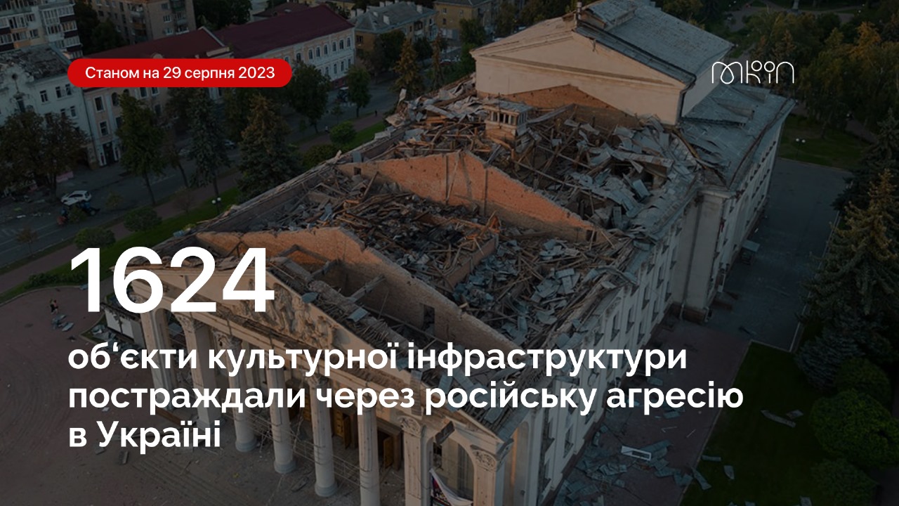 Через російську агресію в Україні постраждали 1624 об’єкти культурної інфраструктури. Миколаївщина – серед регіонів, де постраждалих об’єктів найбільше