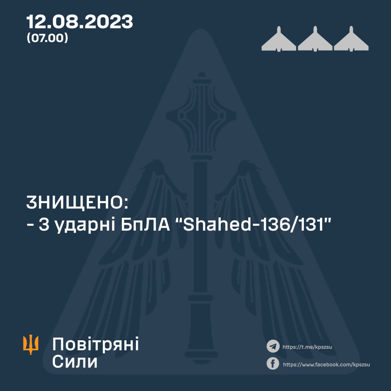 Вночі у Запорізькій області знищено 3 з 5 російських ударних дронів