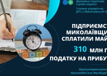 Підприємства Миколаївщини сплатили майже 310 млн. грн. податку на прибуток