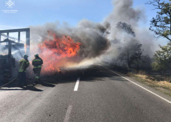 Поблизу Коблево на Миколаївщині на трасі вщент згоріла вантажівка (ФОТО)
