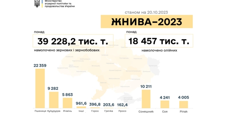 Жнива-2023: в Україні зібрано 57,6 млн тонн нового врожаю, Миколаївщина зібрала понад 2 млн.тонн зерна