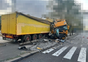 У Миколаєві вантажівка DAF врізалась в електроопору – водій каже, що йому стало зле (ФОТО)
