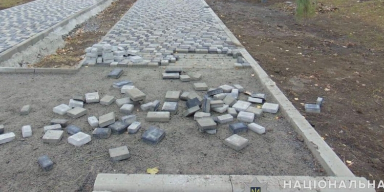 На Миколаївщині п’яний молодик зламав 22 туї на Алеї Слави і розкидав тротуарну плитку (ФОТО)