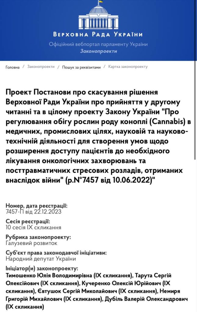 Фракція «Батьківщина» в Раді заблокувала підписання прийнятого закону про медичний канабіс 2