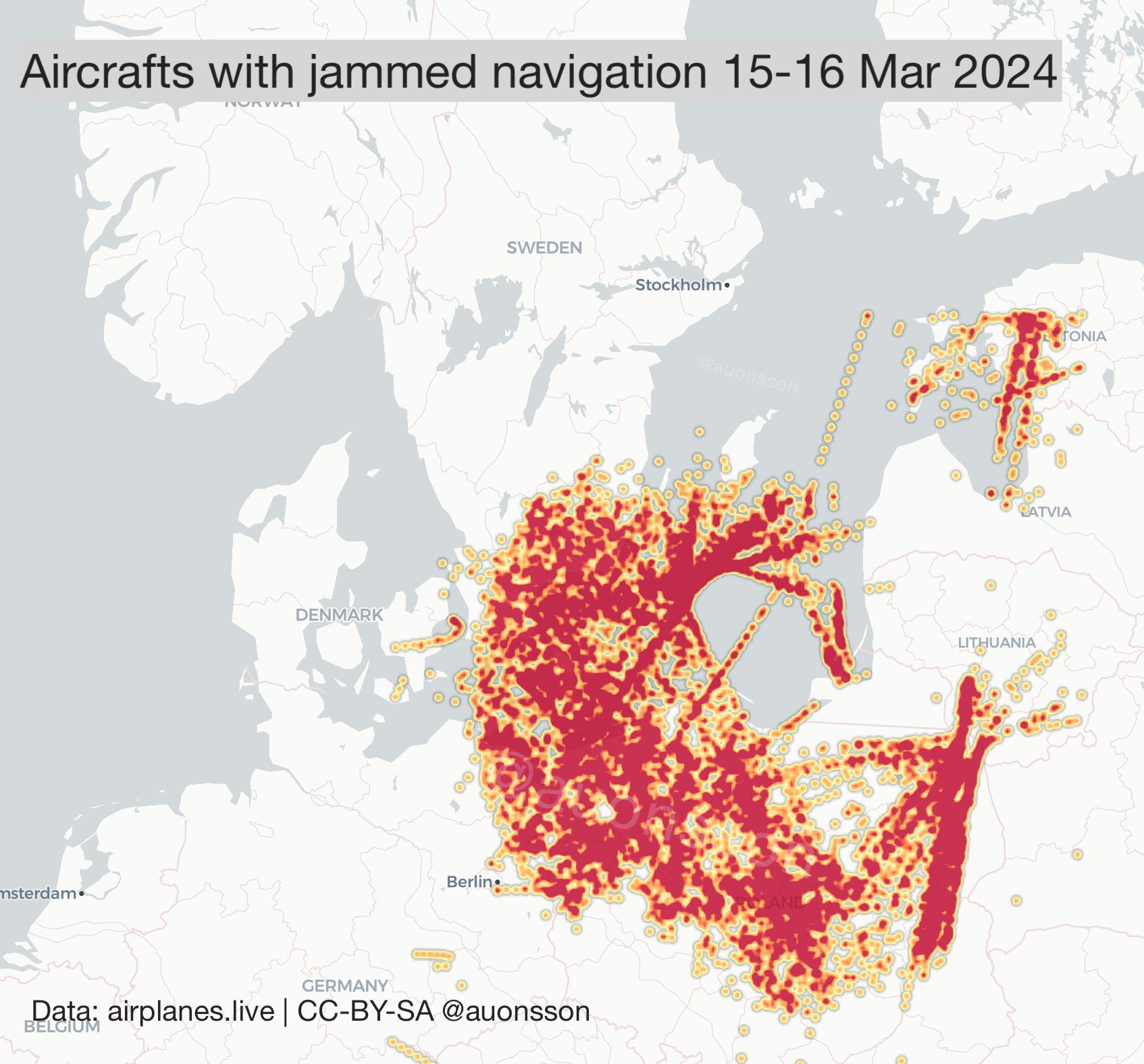 Майже дві доби у Балтійському регіоні 870 літаків мали проблеми з сигналом GPS і супутнім обладнанням