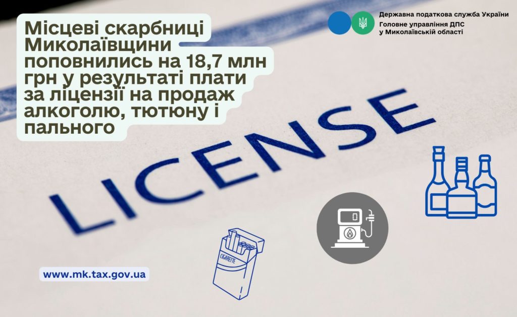Місцеві бюджети Миколаївщини поповнились на 18,7 млн грн плати за ліцензії на продаж алкоголю, тютюну і пального 1