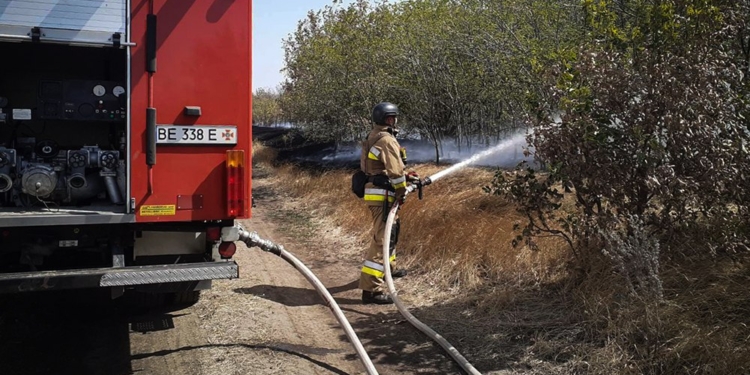 На Миколаївщині горіло 5 га через ворожий обстріл